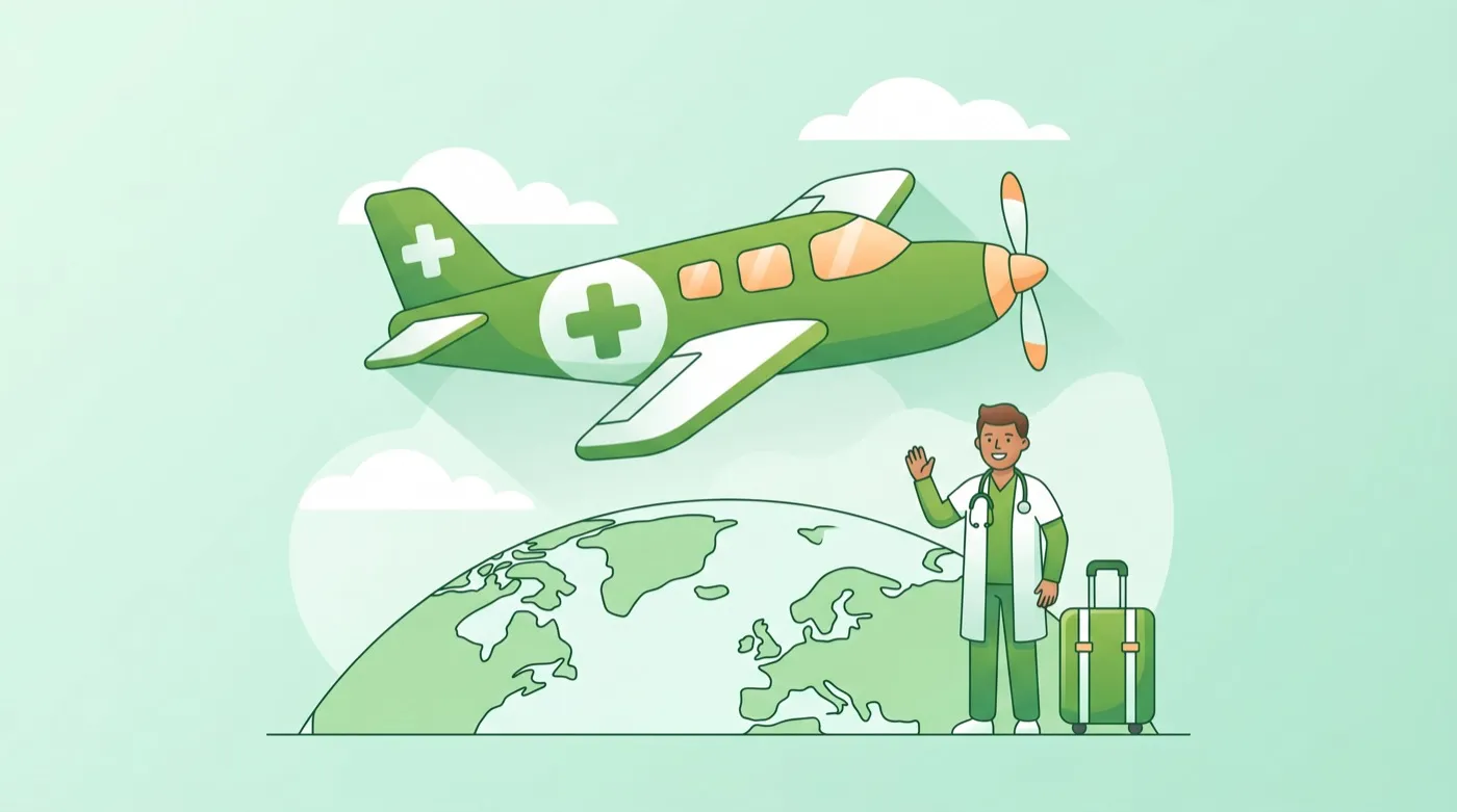 Illustration: Krankenrücktransport per Ambulanzflugzeug aus dem Ausland
