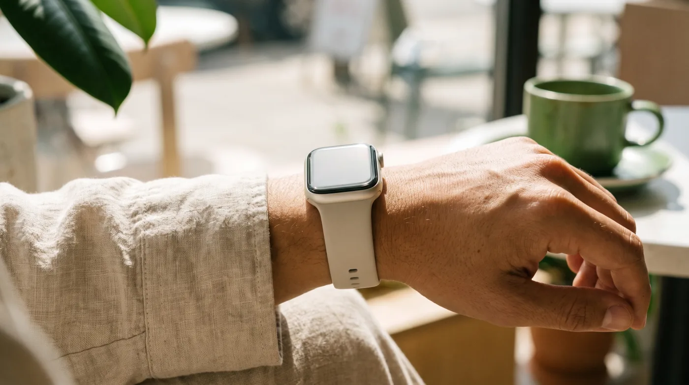Smartwatch am Handgelenk, Nahaufnahme