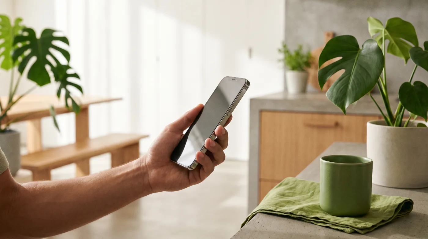 Hand hält ein modernes Smartphone