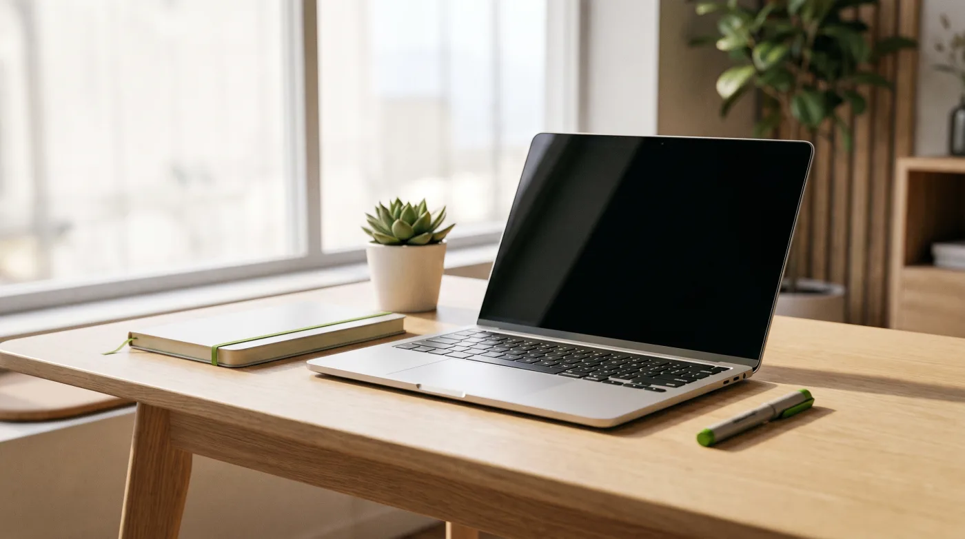 Modernes Notebook auf einem Holzschreibtisch