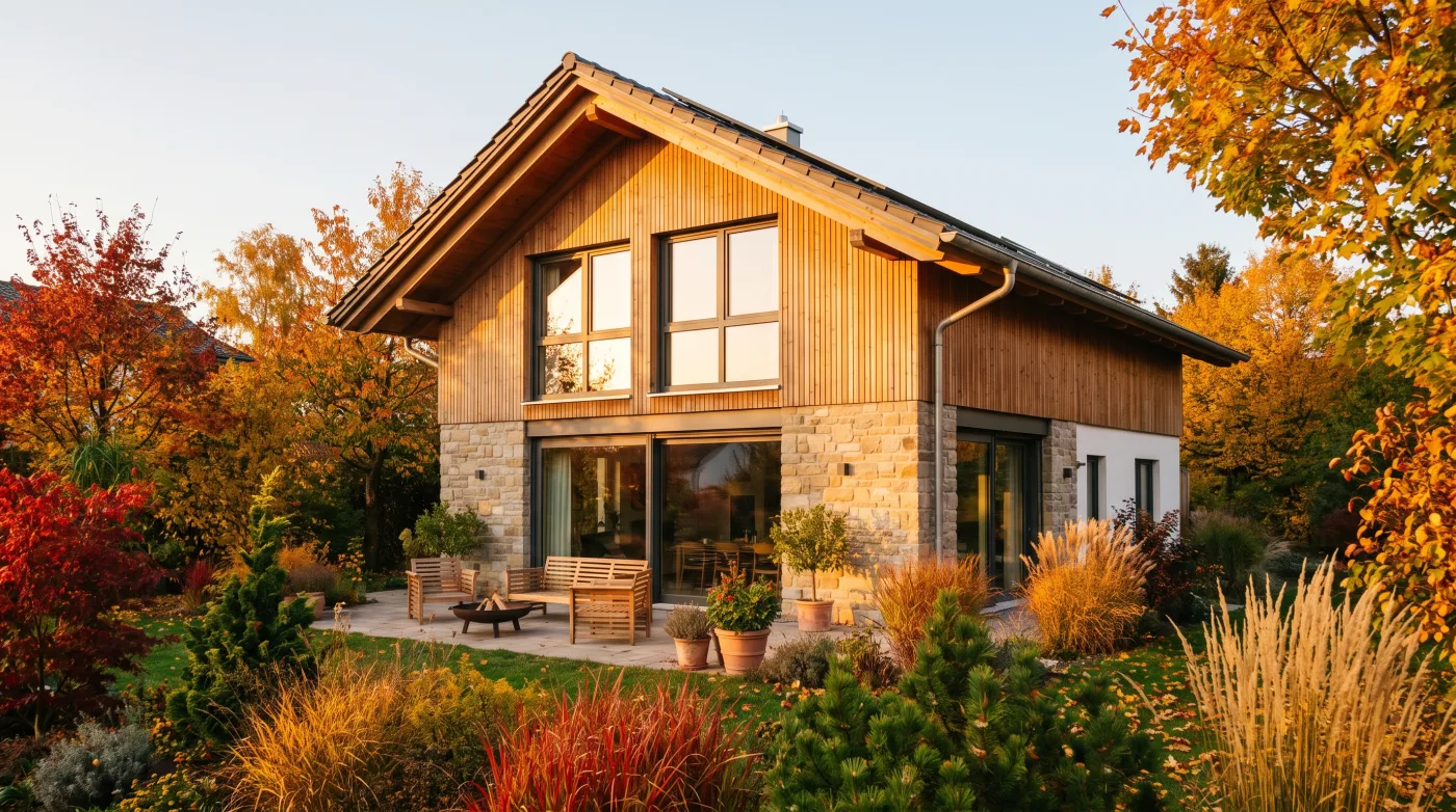 Einfamilienhaus im Herbstlicht