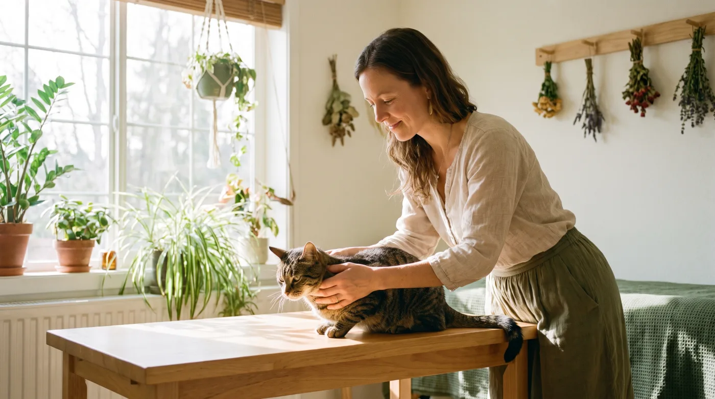 Tierheilpraktikerin untersucht eine Katze – Berufshaftpflicht für Haustiertherapeuten