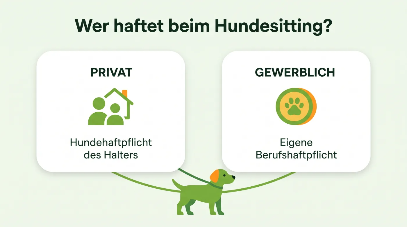 Infografik: Hundesitter-Haftpflicht – wer haftet bei der Hundebetreuung, privat und gewerblich
