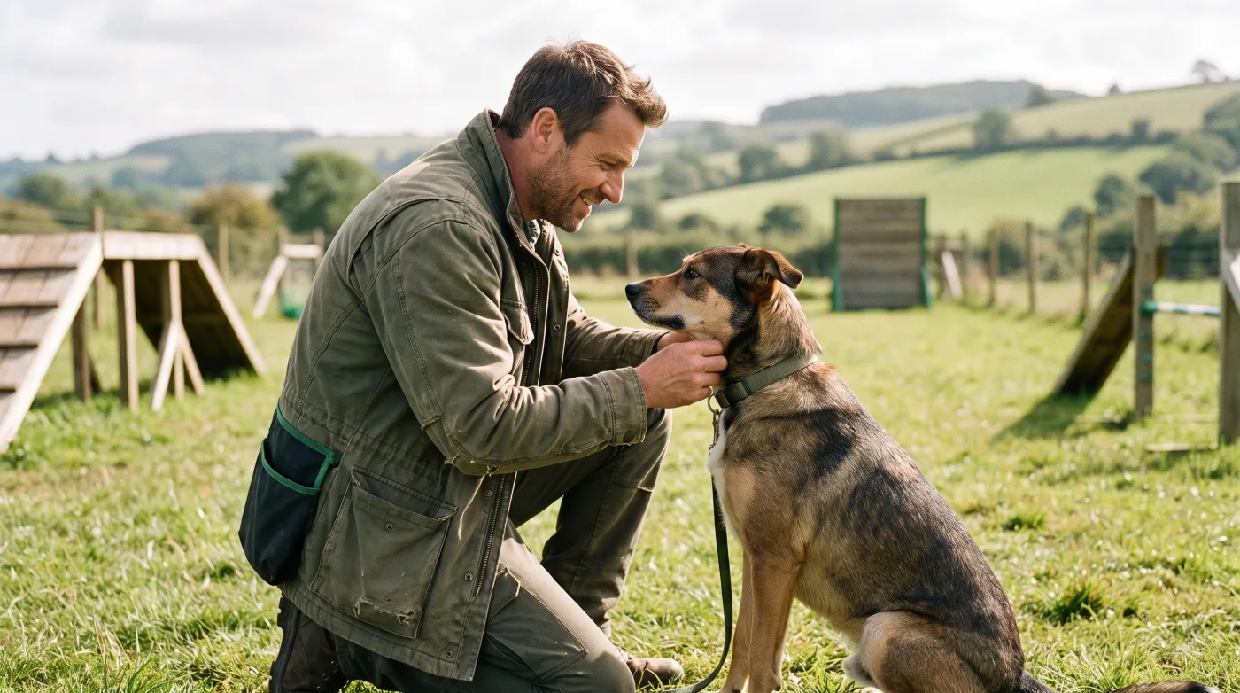 Hundetrainer arbeitet mit einem Hund im Training – Berufshaftpflicht für Hundeschulen