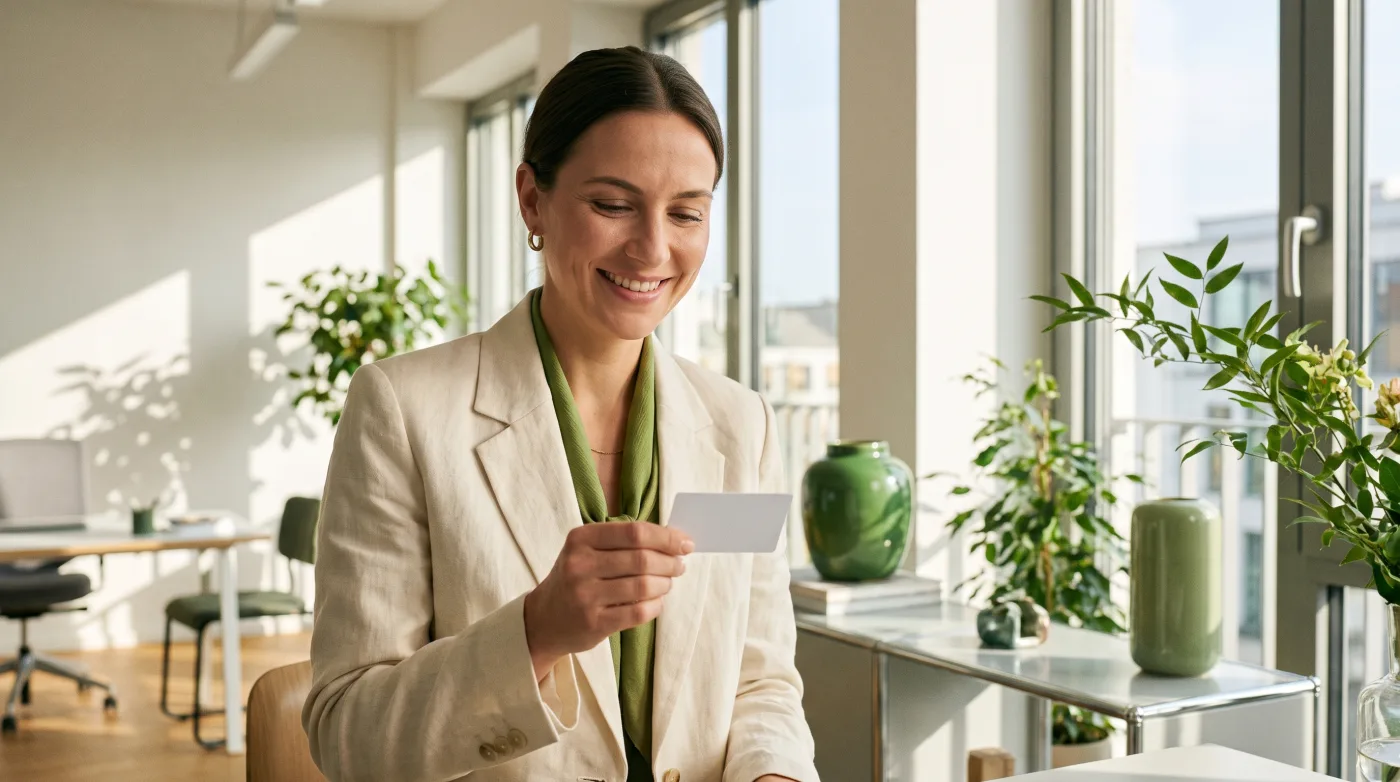 Freundliche Person mit Gesundheitskarte im Büro