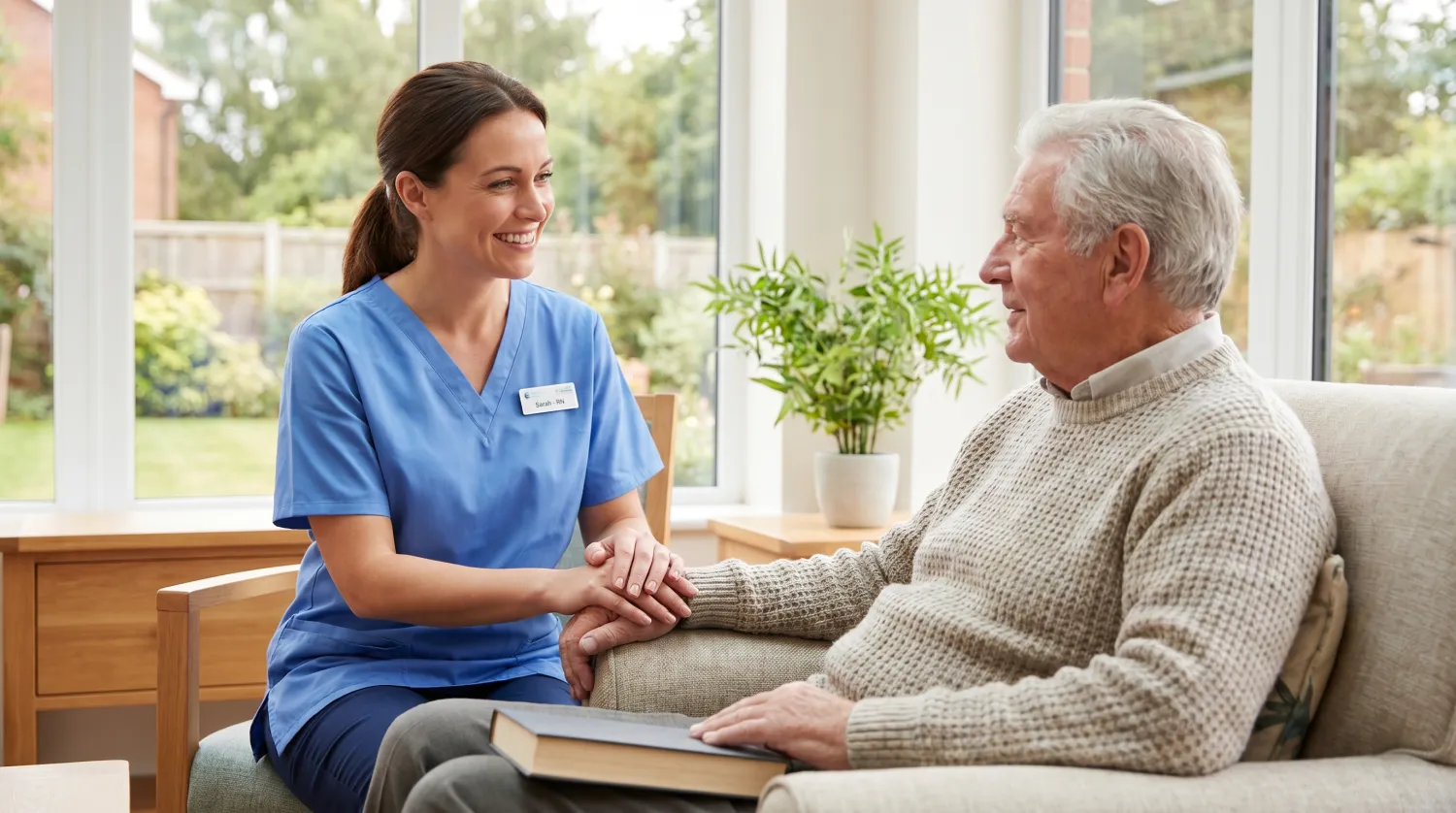 Pflegekraft versorgt eine Seniorin im Pflegeheim