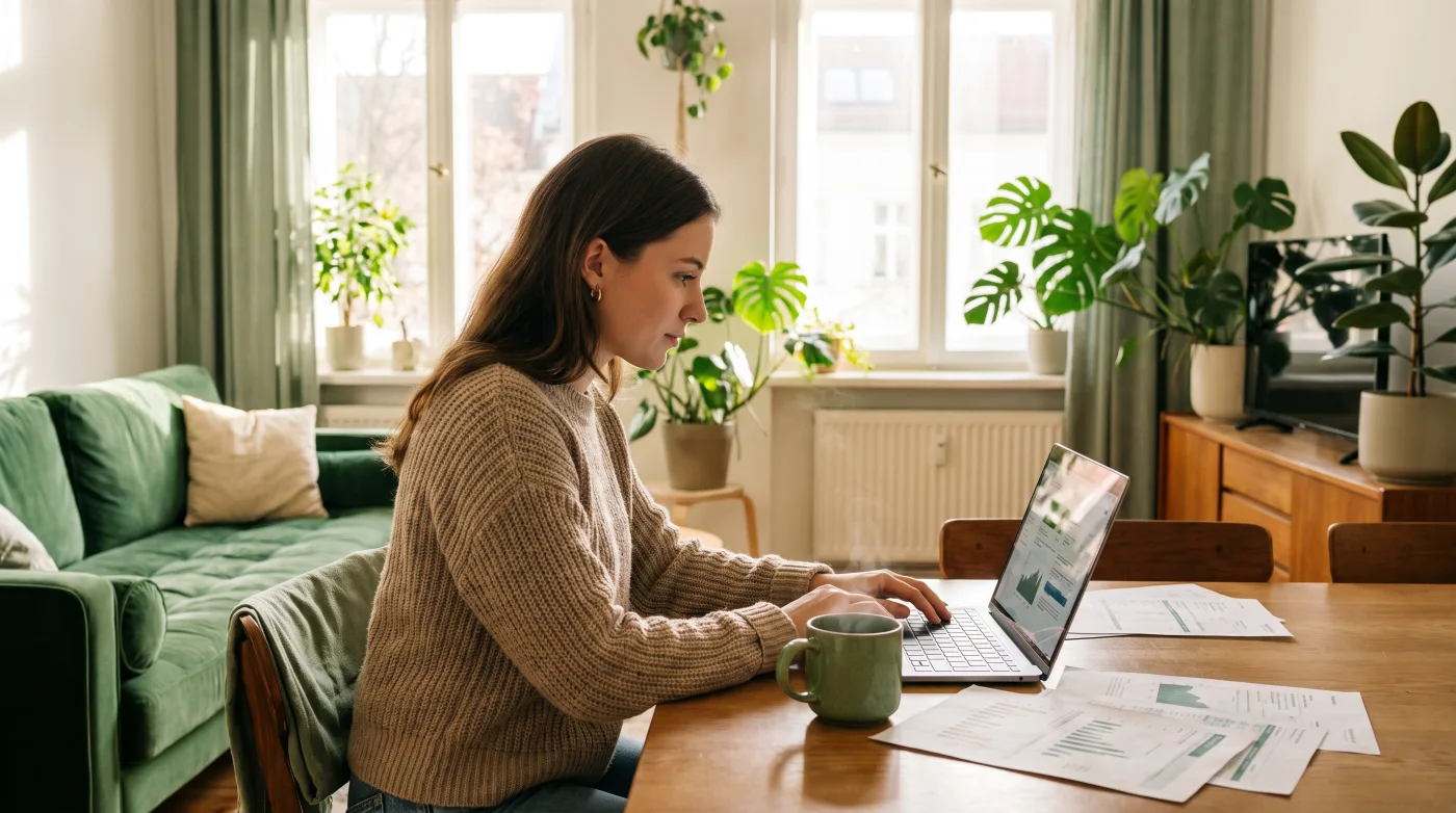 Person prüft ihre Krankenversicherung am Laptop