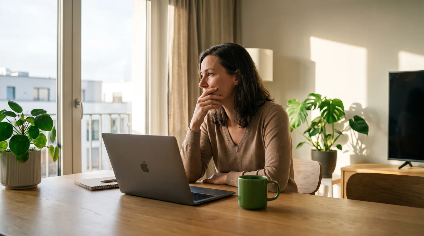 Person trifft am Laptop eine finanzielle Entscheidung