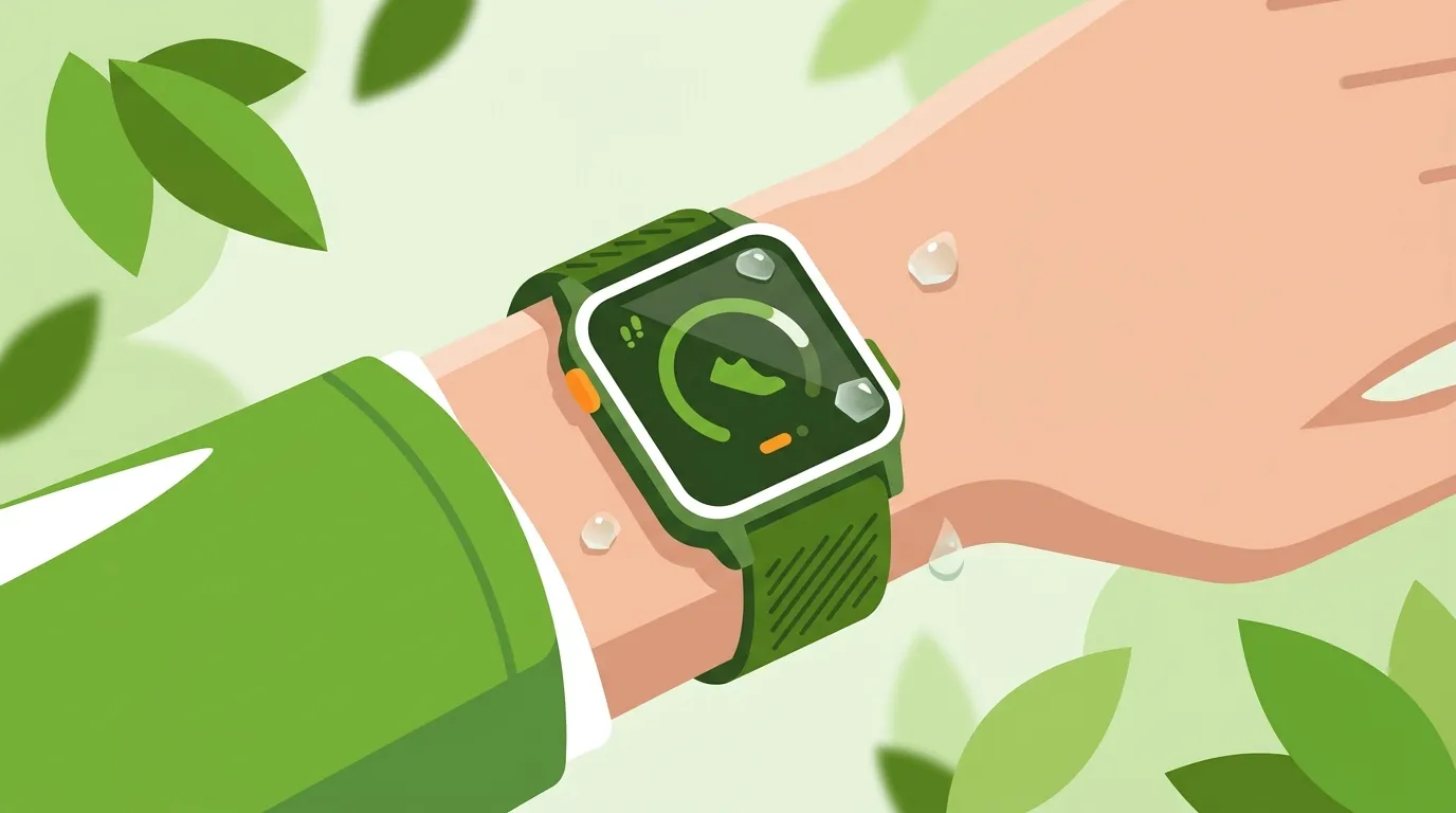 Smartwatch am Handgelenk mit Wassertropfen – Schutz bei Sturz und Wasserschaden