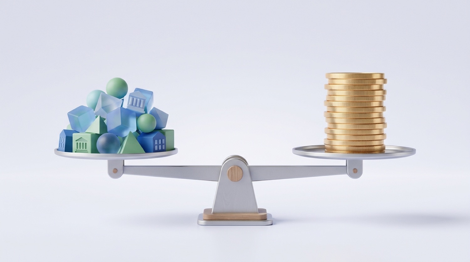 Vergleich von breit gestreutem Weltdepot und konzentriertem Themen-Investment als Waage