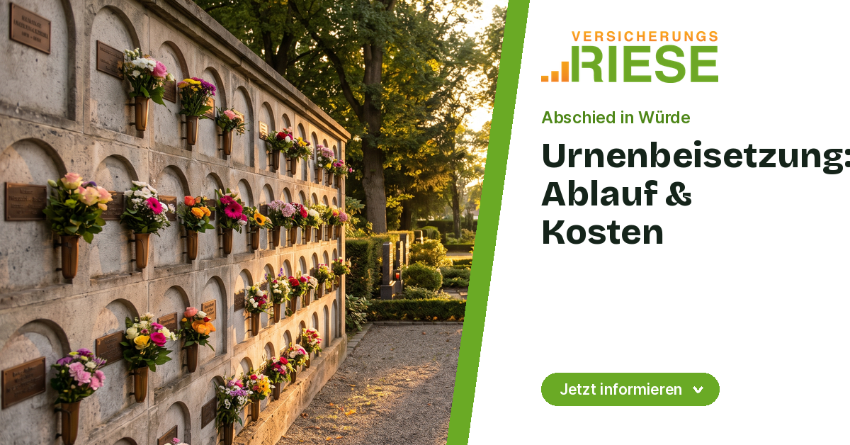 Urnenwand mit Blumen auf einem gepflegten Friedhof