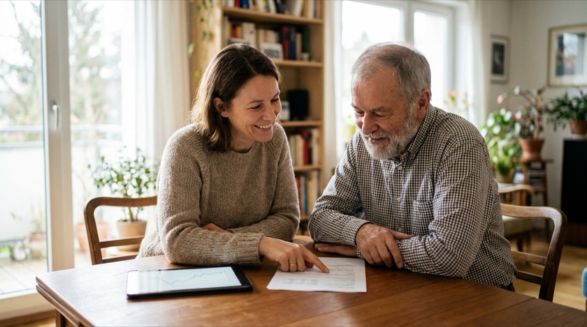 Beratungsgespräch zu Förderung und Finanzierung eines Treppenlifts