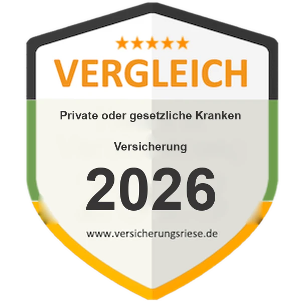 Private oder gesetzliche Krankenversicherung Vergleich 2026 – Siegel von Versicherungsriese